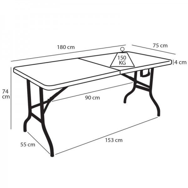 Table rectangulaire blanche pliante 6 personnes 180 cm x 75 cm