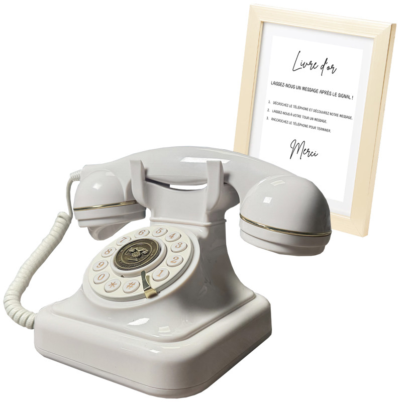 Livre Audio Mariage - Téléphone Vintage - Enregistreur Message Vocal - Blanc